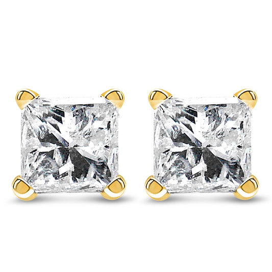 IGI Certified 3/8 Cttw Princess-Cut Square Diamond 4-Prong Solitaire Stud Earrings in 14K Yellow Gold (L-M Color, I1-I2 Clarity)