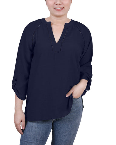Raglan Sleeve Split Neck Blouse
