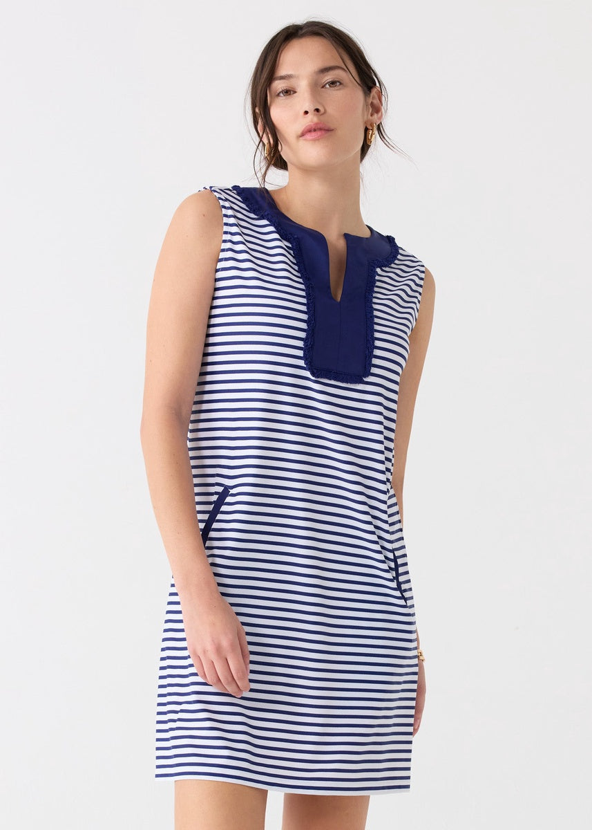  Cabana Life Navy Stripe Sleeveless Fringe Tunic Dress - XS - Bonton