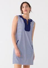 Navy Stripe Sleeveless Fringe Tunic Dress