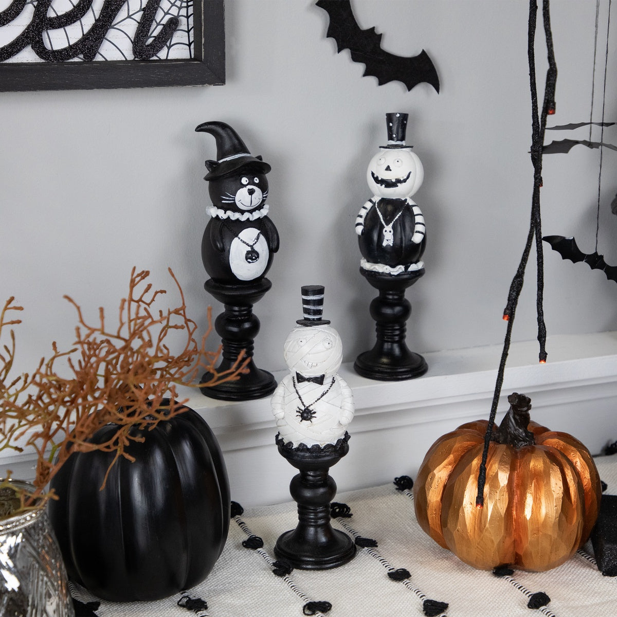  Northlight Pumpkin  Cat and Ghost Halloween Candlestick Decorations - 8.25