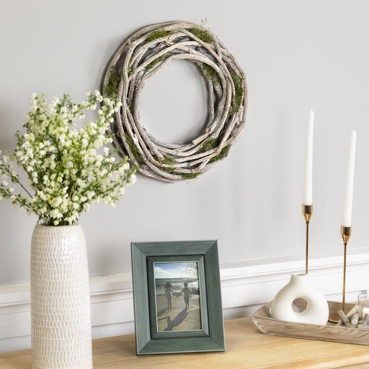  Northlight Twig and Moss Artificial Weathered Spring Wreath - 14.5