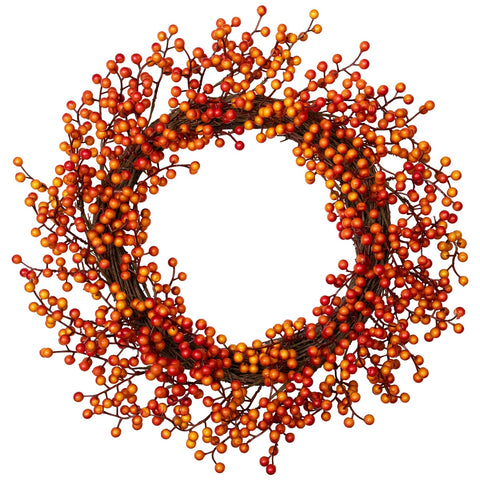 Artificial Berries Fall Harvest Twig Wreath - 18" - Orange and Red - Unlit