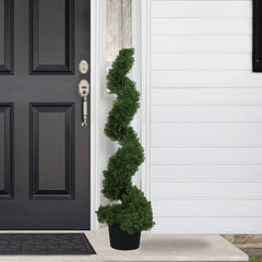 Real Touch™ Artificial Cedar Spiral Topiary Tree in Black Pot  Unlit - 4'