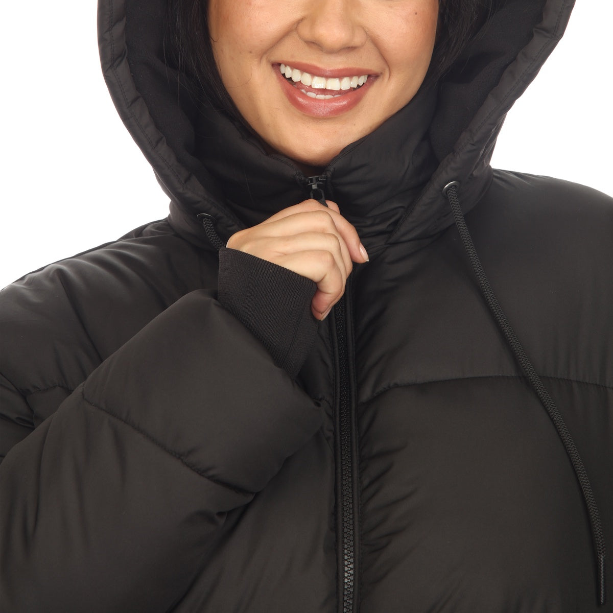  White Mark Plus Size Full Front Zip Hooded Bomber Puffer Coat - 1X - Bonton