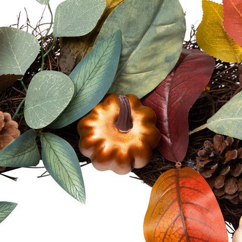 Pumpkin  Pinecone  and Gourd Artificial Fall Harvest Wreath  24-Inch  Unlit