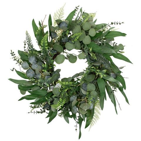 Mixed Foliage Artificial Spring Wreath  Green - 24-Inch