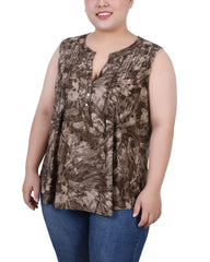 Plus Size Sleeveless Jacquard Y Neck Top