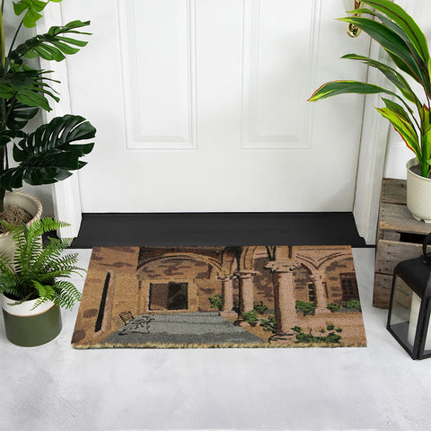 Natural Coir Brown and Green Italian Patio Design Doormat 18" X 30"