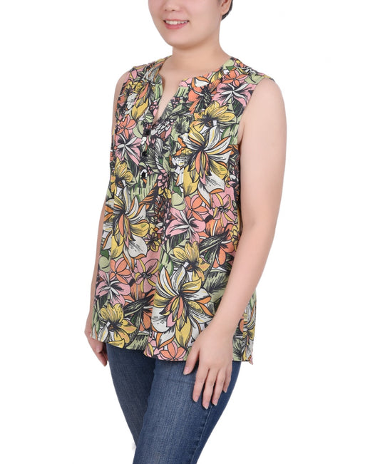 Sleeveless Pintucked Blouse
