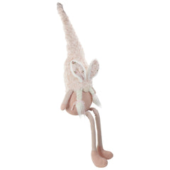 Sitting Easter Gnome With Bunny Ears and Dangling Legs - 32" - White and Pink