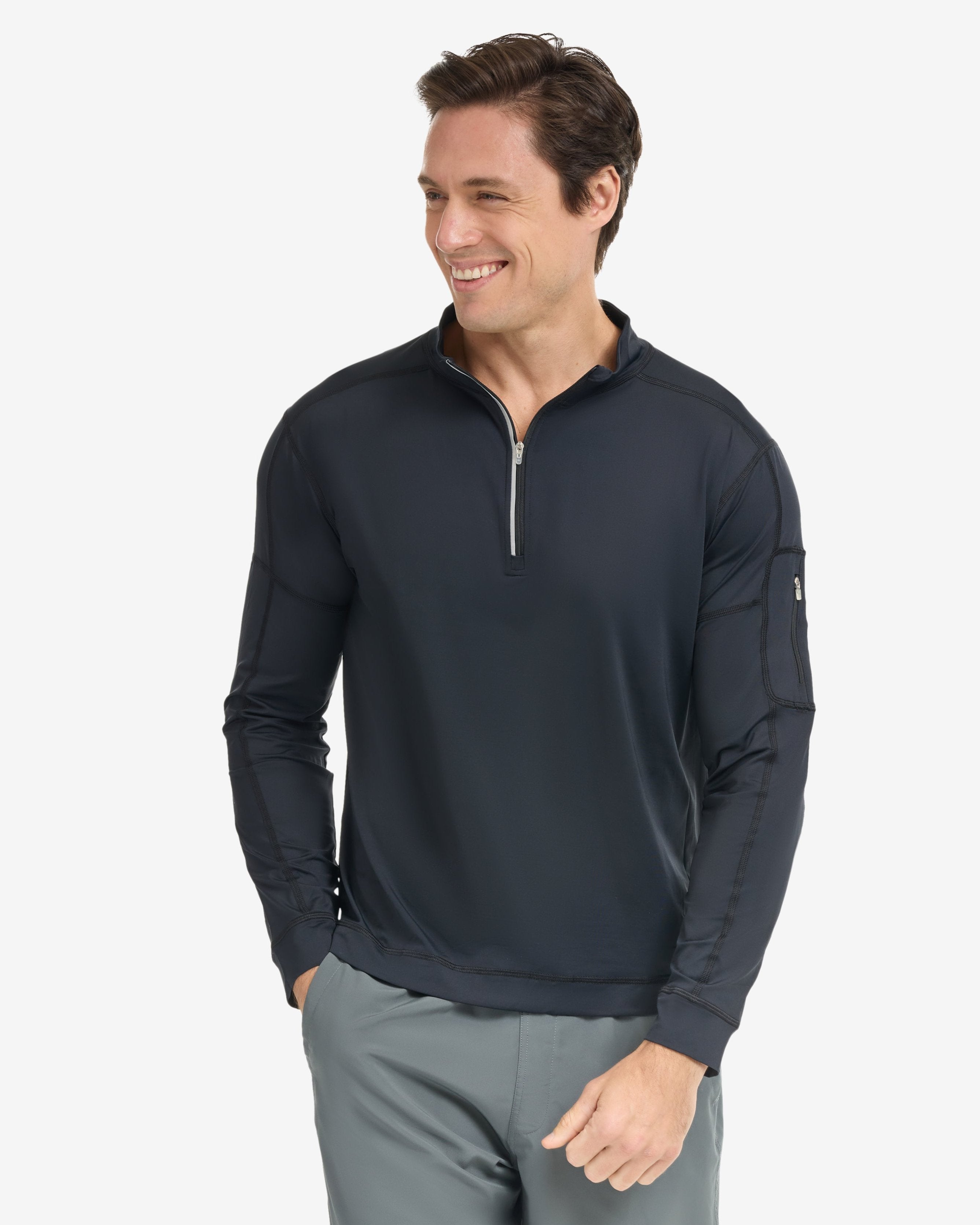  BloqUV MEN'S MOCK ZIP TOP (12001) - Black - Bonton