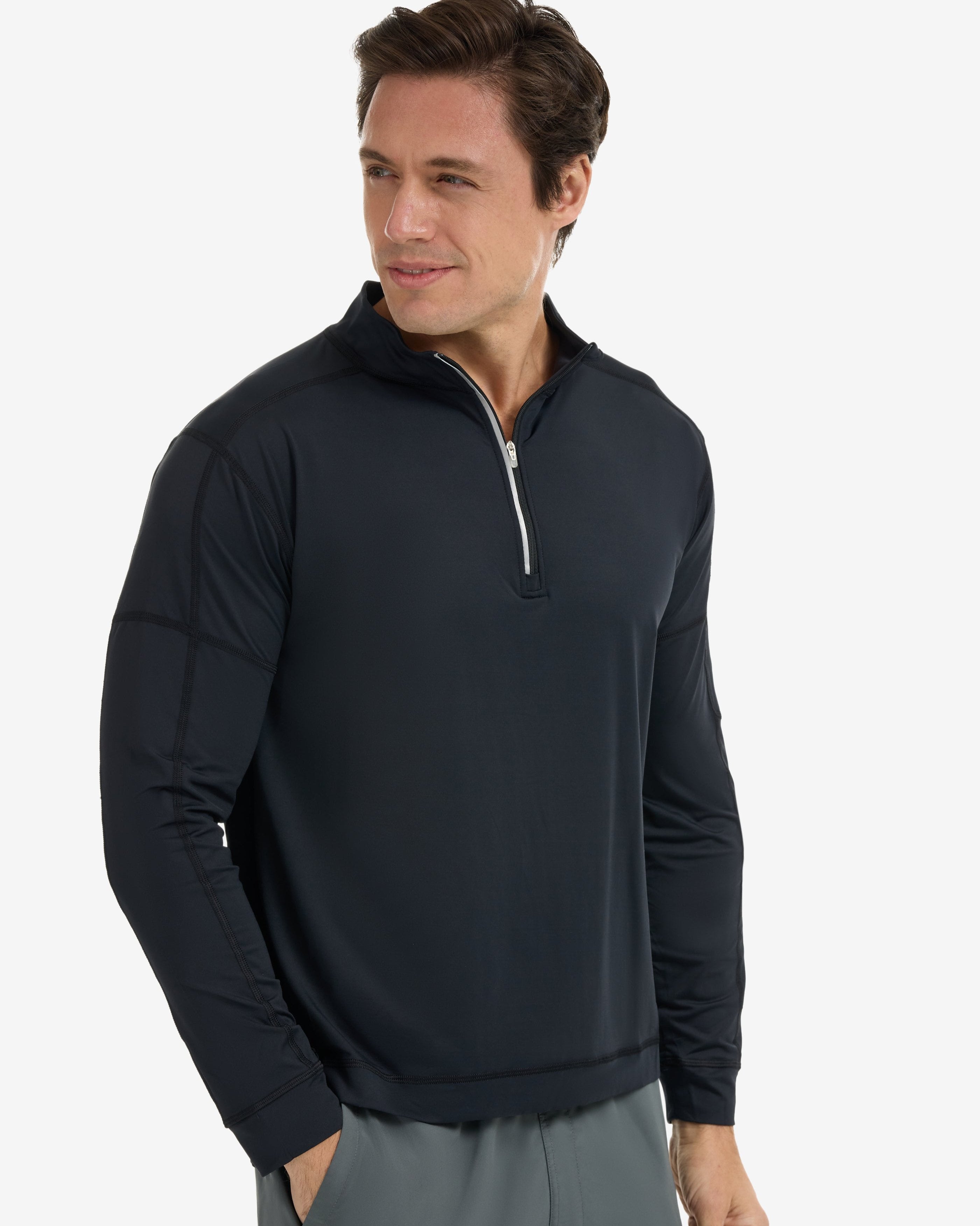  BloqUV MEN'S MOCK ZIP TOP (12001) - Black - Bonton