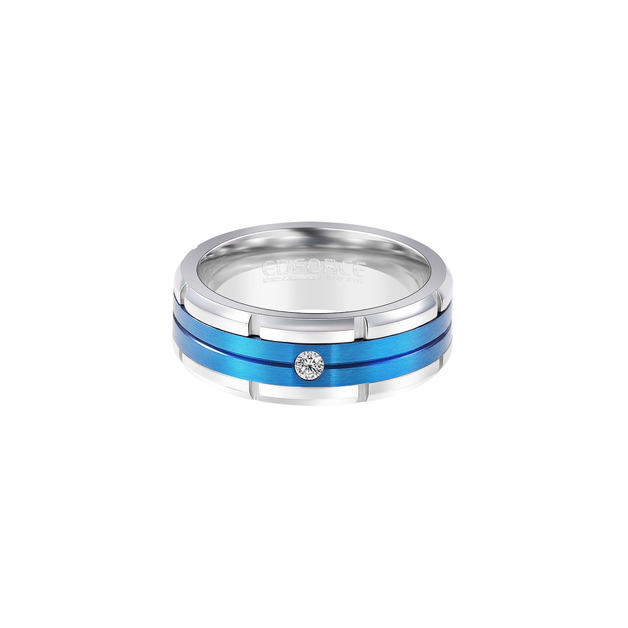  Gemesis Jewels by Edforce Men's Spinner CZ Ring with Stone - Blue - Bonton