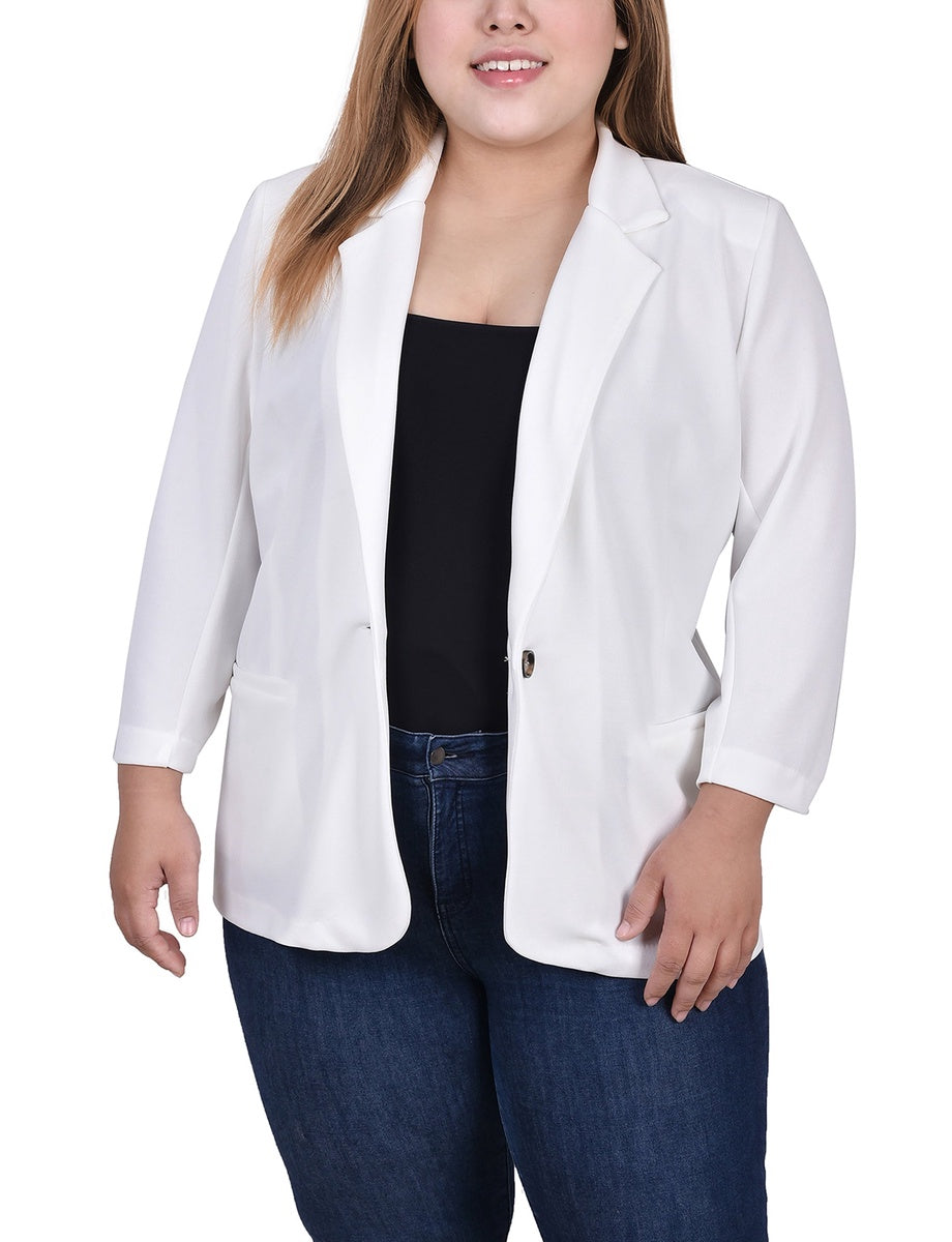  NY Collection Plus Size 3/4 Sleeve Scuba Crepe Jacket - Black - Bonton