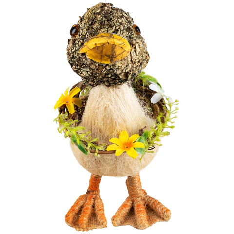 Standing Mixed Foliage Spring Duck Figurine - 8" - Brown  Ivory and Orange