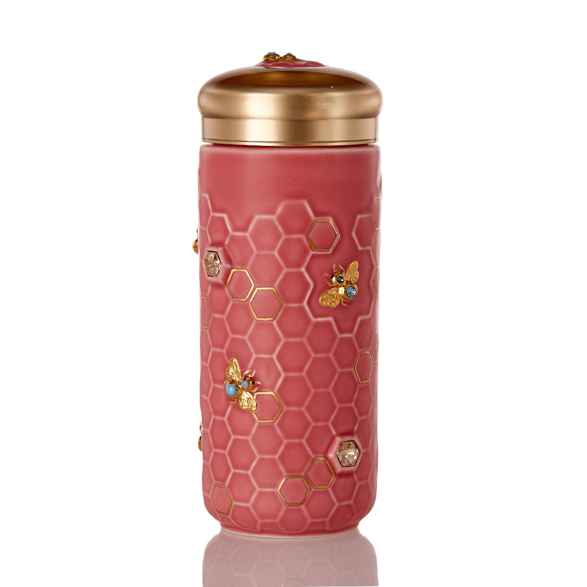  Acera Honey Bee Travel Mug With Crystals - Matte Blue and Hand Painted Gold Bees with Crystals - Bonton