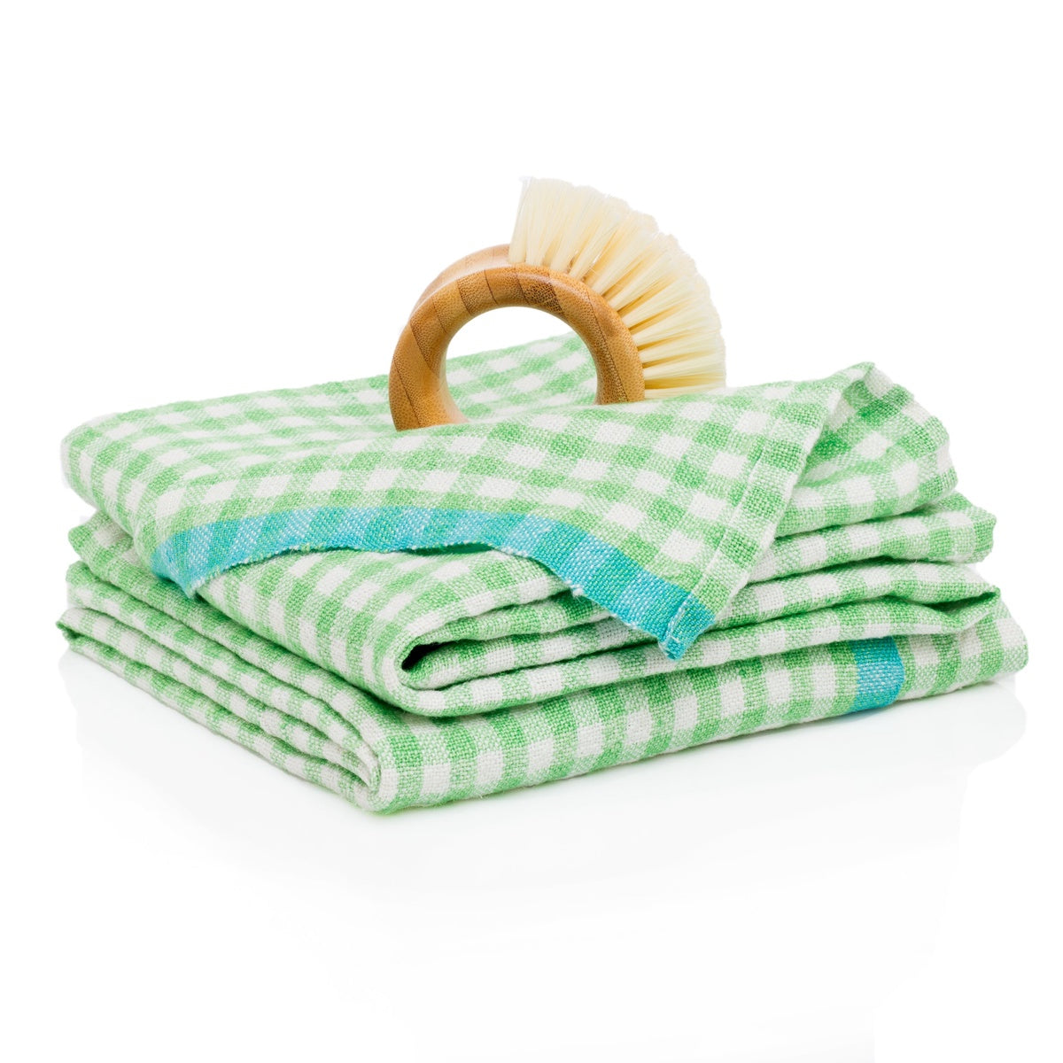  Caravan Two-Tone Gingham Towels, Set of 2 - Lime & Aqua - Bonton