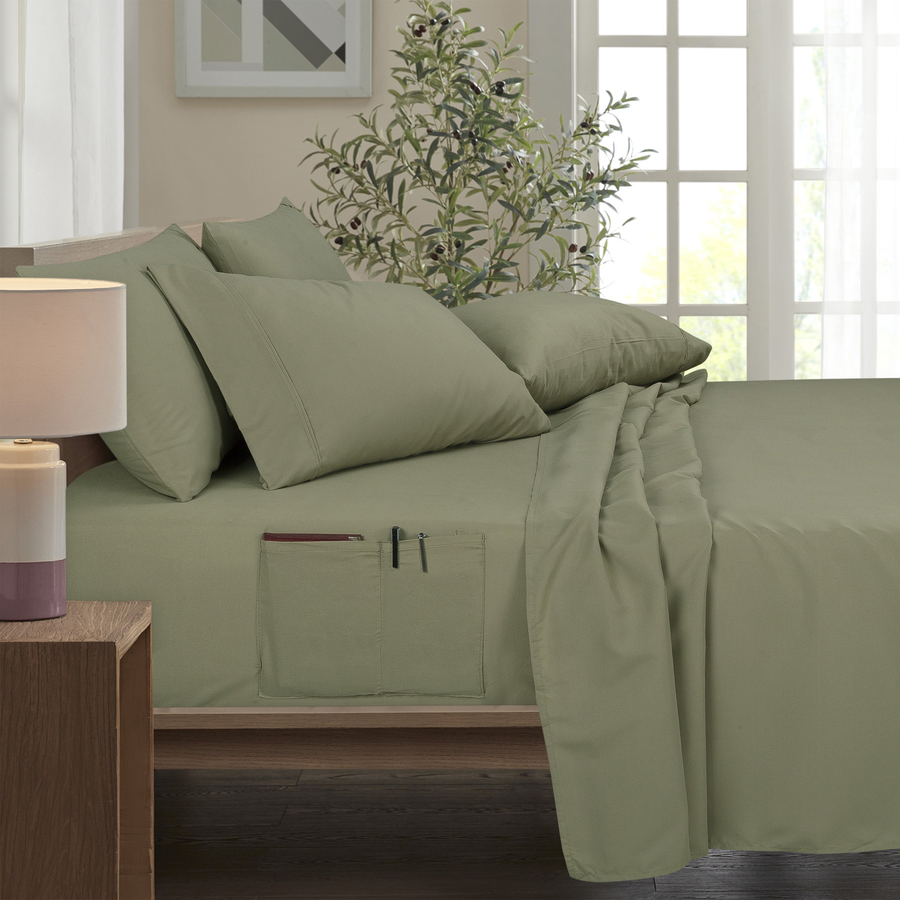  Bamboo Bamboo 6 Piece 1800 Thread Count Smart Pocket Ultra Soft Luxury Sheet Set - Full - Bonton