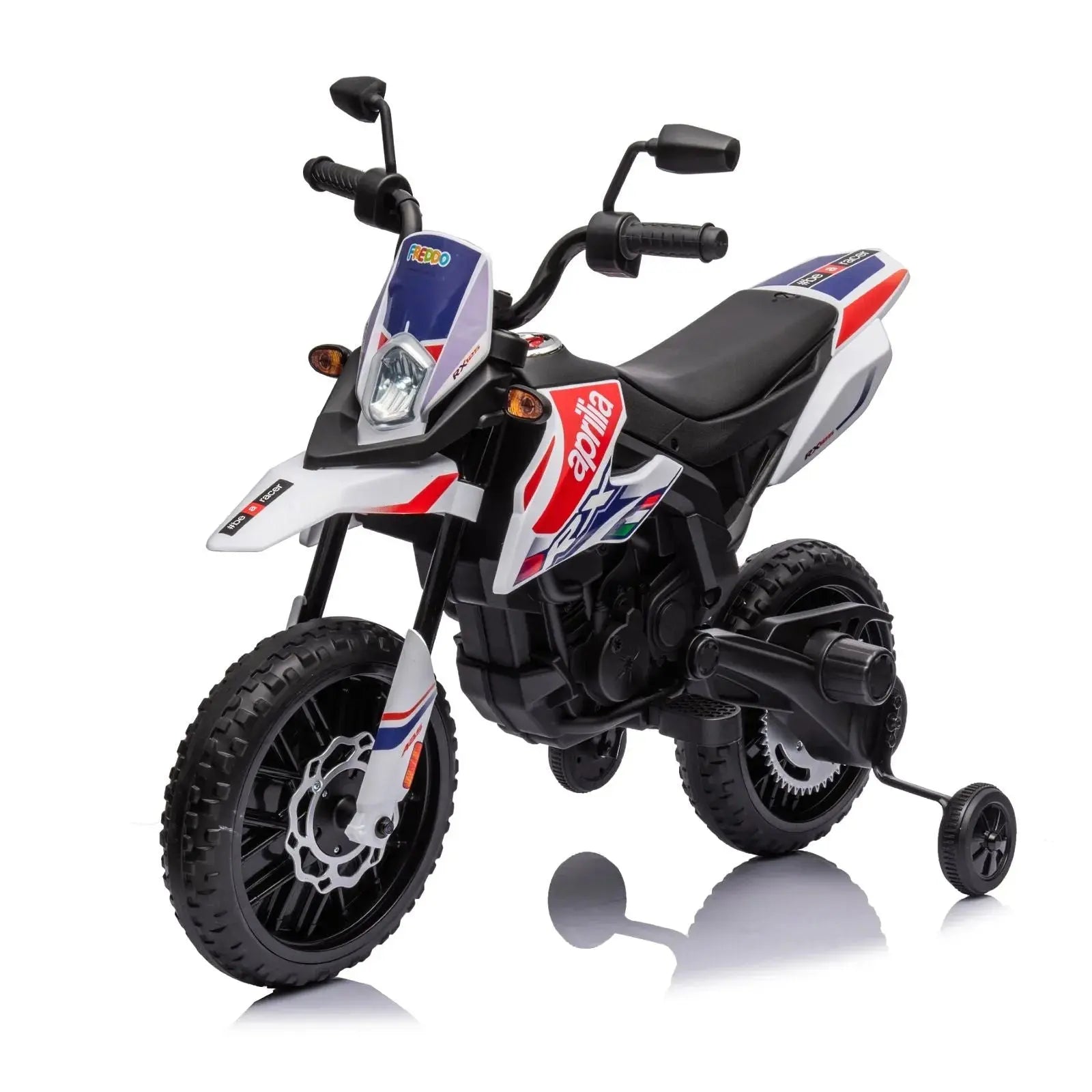  Freddo 12V Aprilia Motorcycle 1 Seater Ride-On - White - Bonton