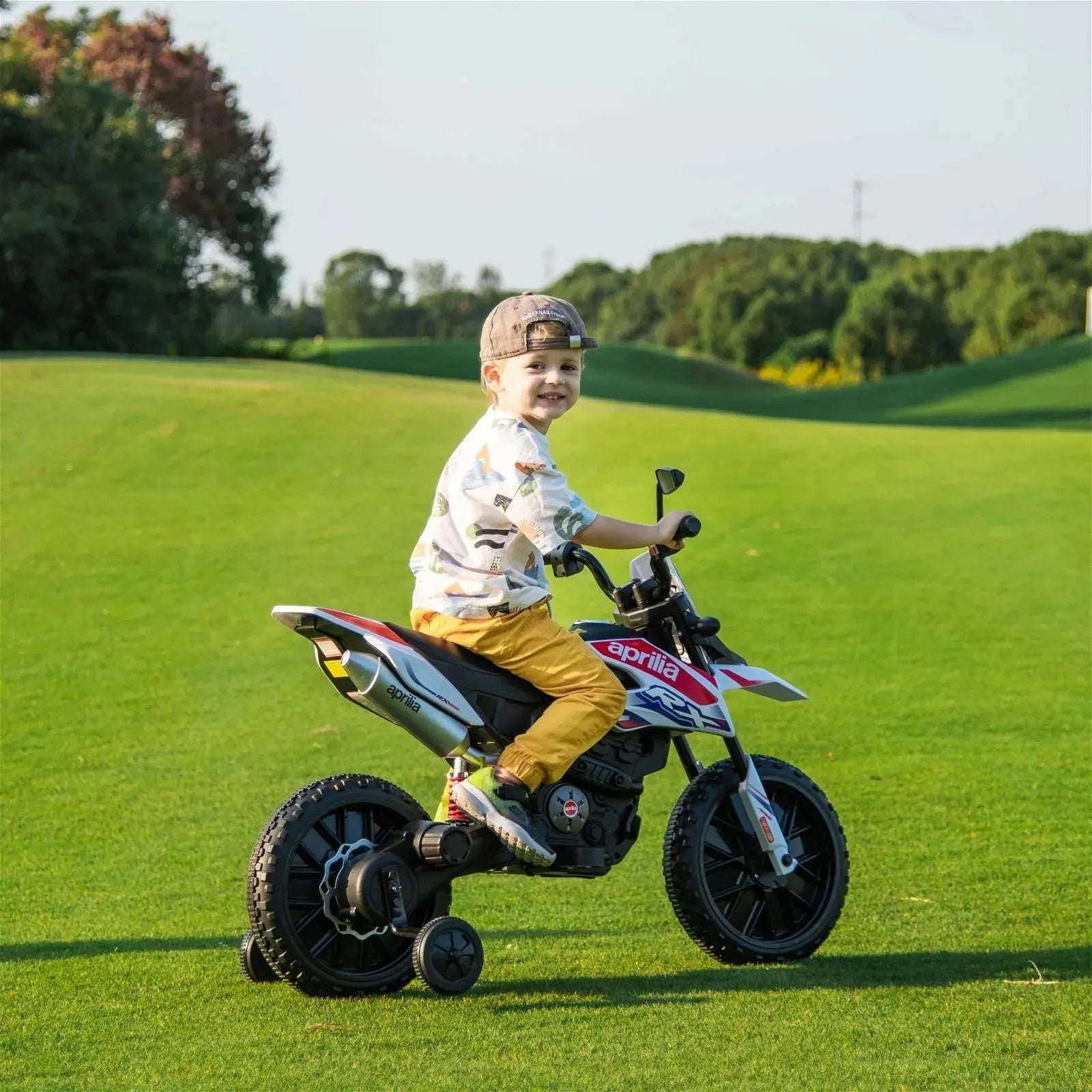  Freddo 12V Aprilia Motorcycle 1 Seater Ride-On - White - Bonton
