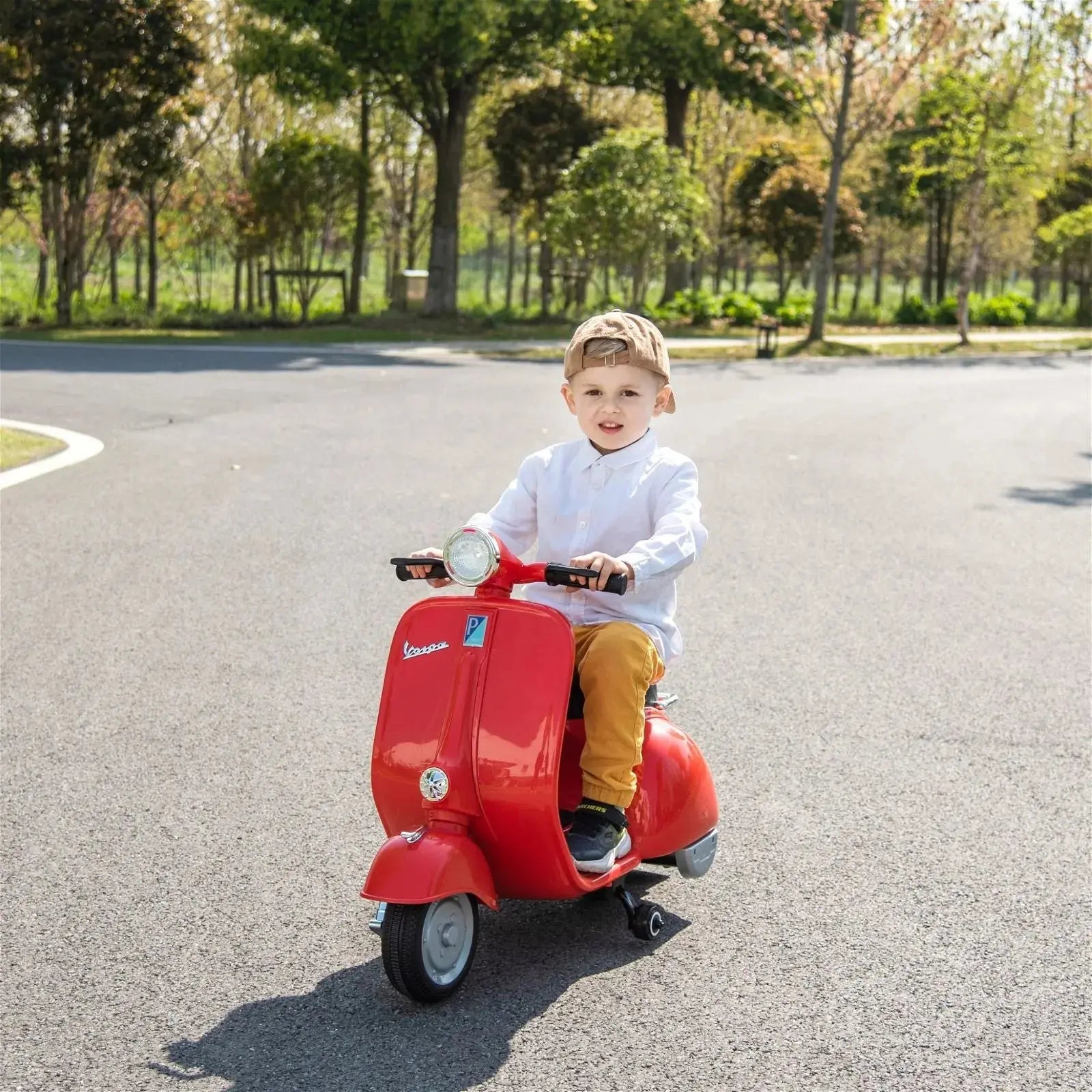  Freddo 12V Kids' Vespa Electric Ride-on Scooter - RED - Bonton