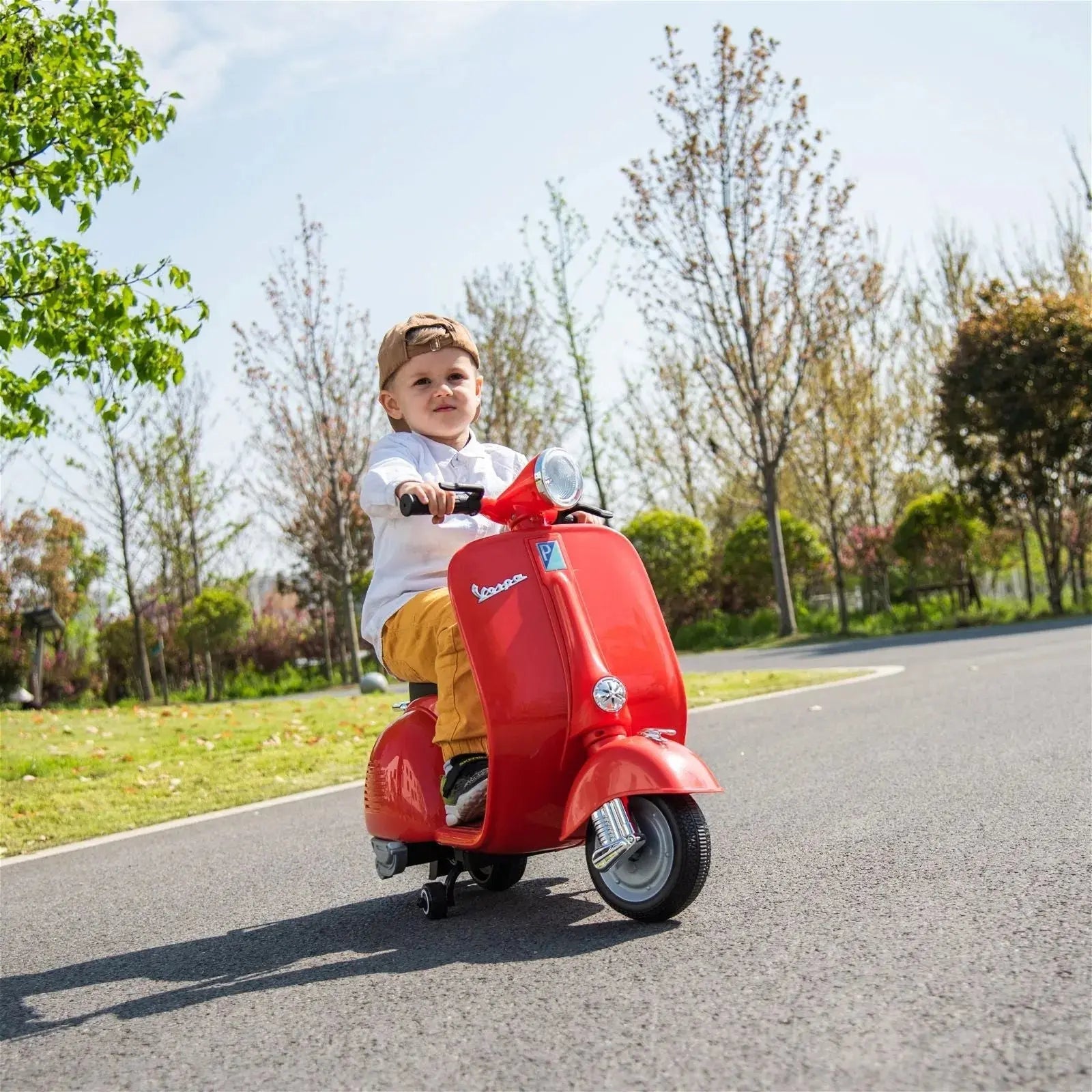  Freddo 12V Kids' Vespa Electric Ride-on Scooter - RED - Bonton
