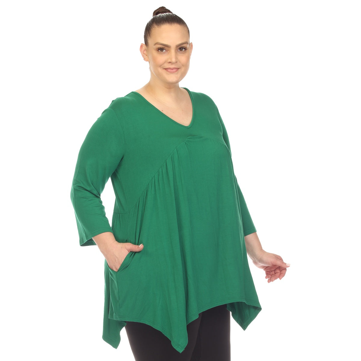  White Mark Plus Size Empire Waist V-Neck Tunic Top - 1X - Bonton