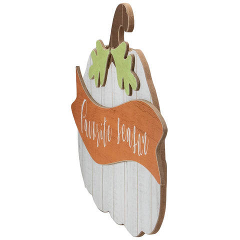 19" White Wooden Pumpkin Favorite Season Hanging Wall Sign