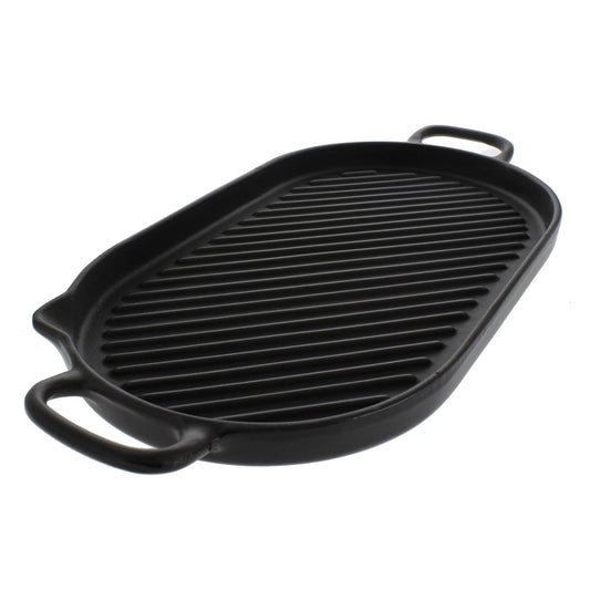 Chasseur French Large Oval Cast Iron Grill Pan, 18-Inch, Black