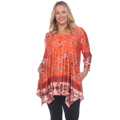 Plus Size Victorian Print Tunic Top With Pockets