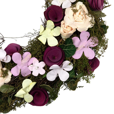 14" Purple and Green Floral  Berries and Twig Artificial Spring Floral Wreath