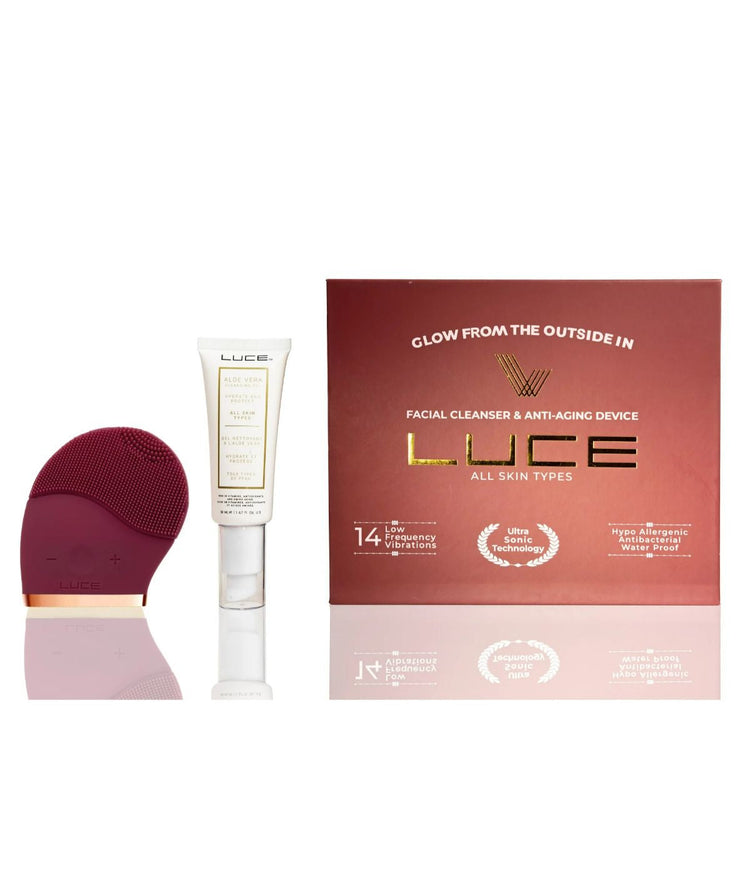 LUCE Facial Cleansing Brush & Aloe Vera Gel Face Wash Burgundy