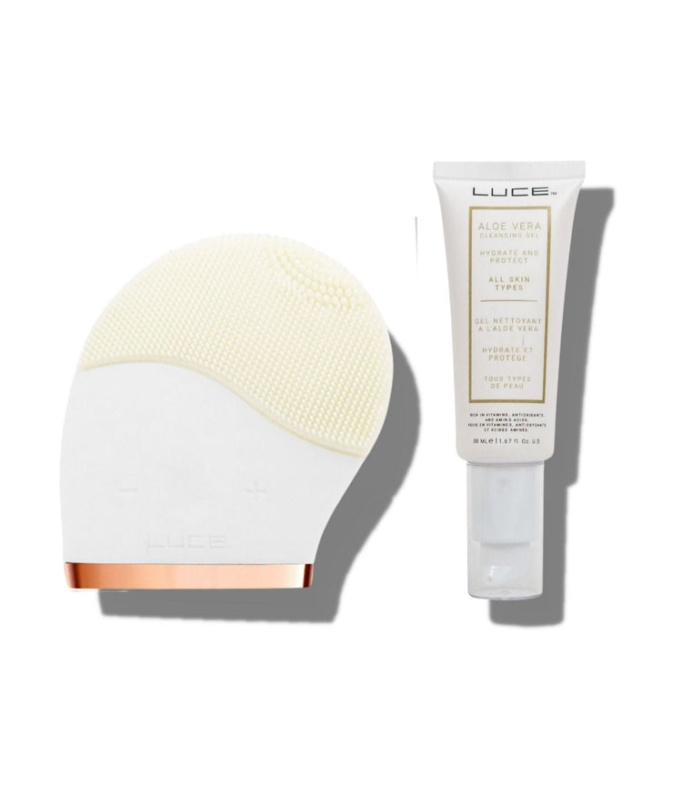 LUCE Facial Cleansing Brush & Aloe Vera Gel Face Wash White