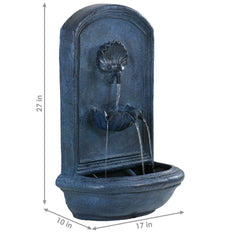 27"H Solar-Powered with Battery Pack Polystone Seaside Wall-Mount Water Fountain