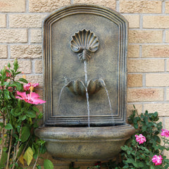 27"H Solar-Powered with Battery Pack Polystone Seaside Wall-Mount Water Fountain