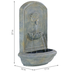 27"H Solar-Powered with Battery Pack Polystone Seaside Wall-Mount Water Fountain