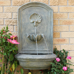 27"H Solar-Powered with Battery Pack Polystone Seaside Wall-Mount Water Fountain