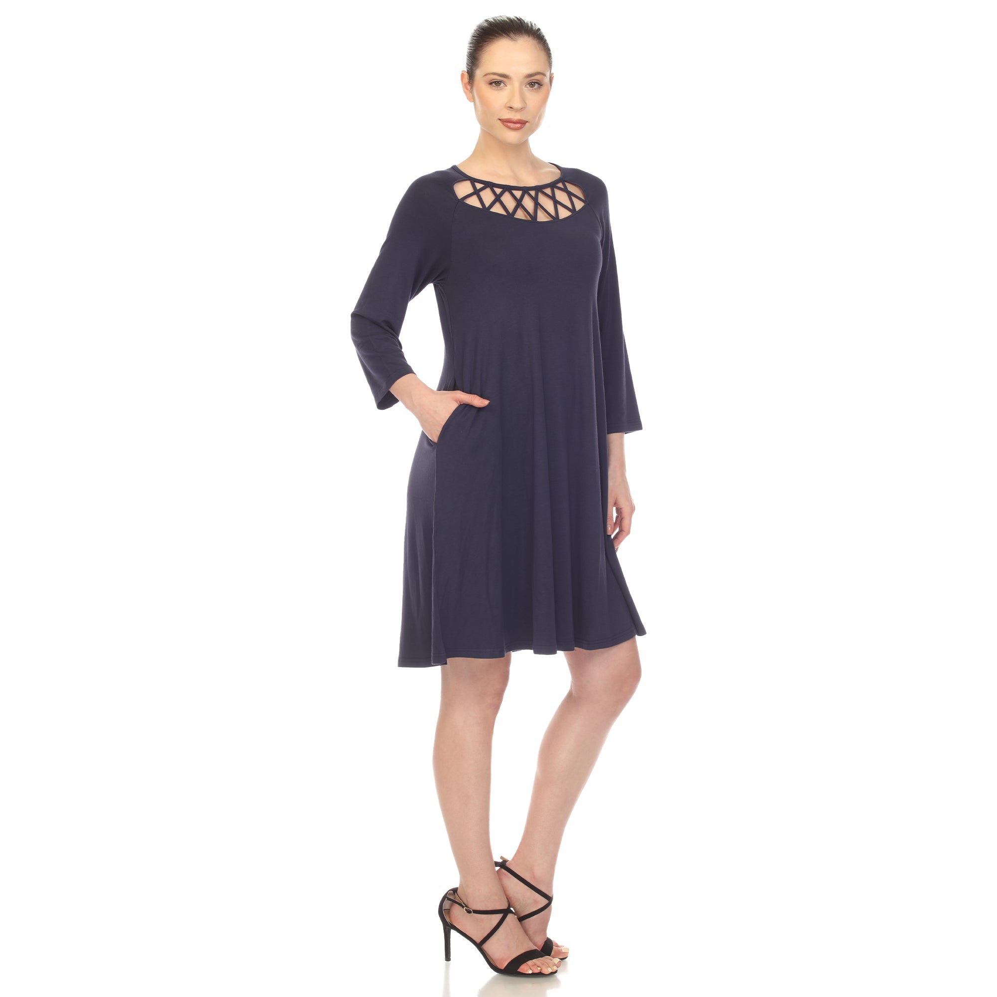  White Mark Women's Criss Cross Neckline Swing Midi Dress - XL - Bonton
