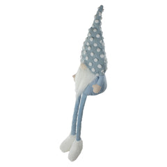 Sitting Spring Gnome Figure With a Pointy Polka Dot Hat - 34" - Blue and White