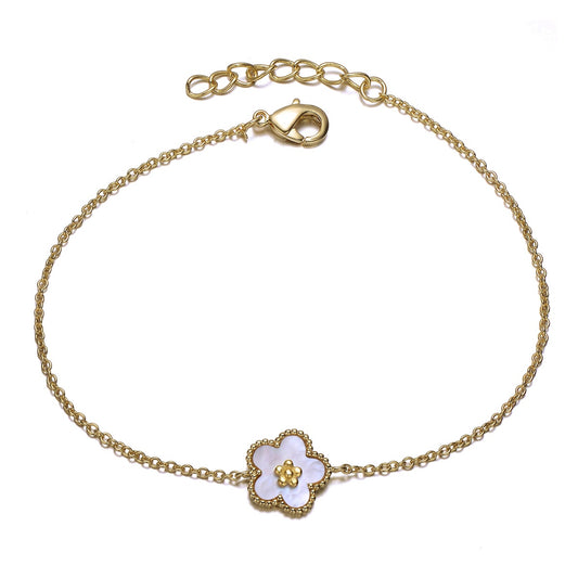 14K Gold Plated With Mother of Pearl Flower Bracelet