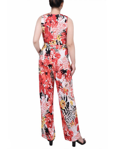 Petite Sleeveless Belted Jumpsuit