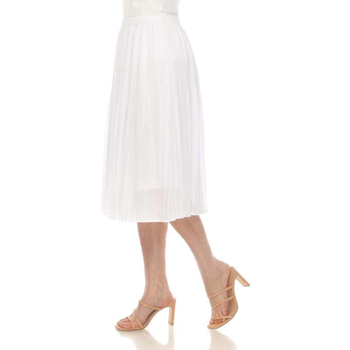  White Mark Women's Chiffon Pleated Midi Skirt - S - Bonton