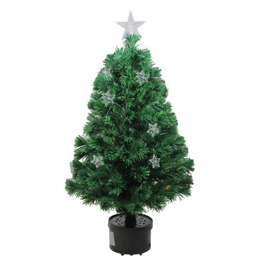 Pre-Lit Medium Potted Fiber Optic Artificial Christmas Tree With Stars - 4'