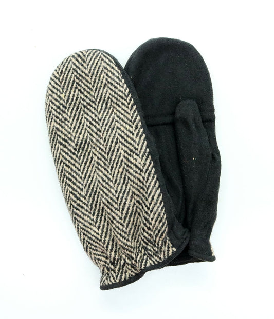 Flip Top Mitten Gloves With Tweed Design Black Combo