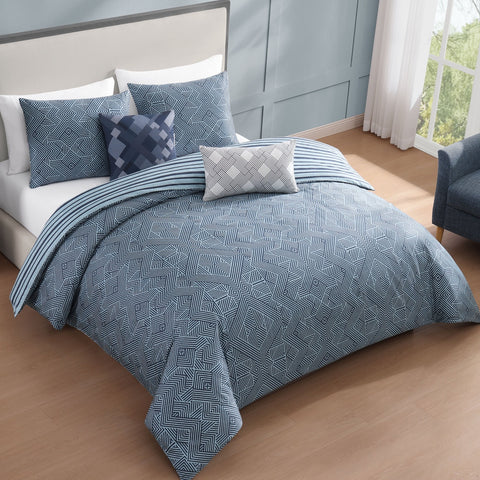 Bebejan Blue Geo Lines 5 Piece Reversible Comforter Set