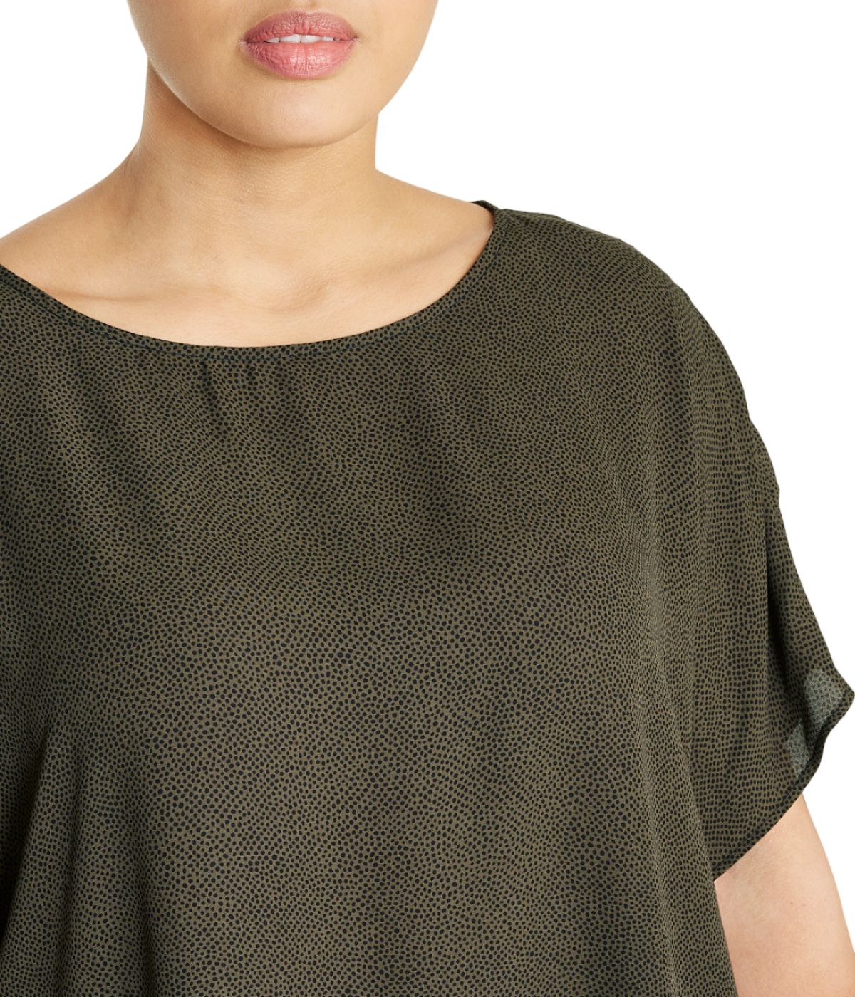  Anne Klein Plus Size Short Sleeve Blouse with Bateau Neckline - Kelp/Anne Black - Bonton