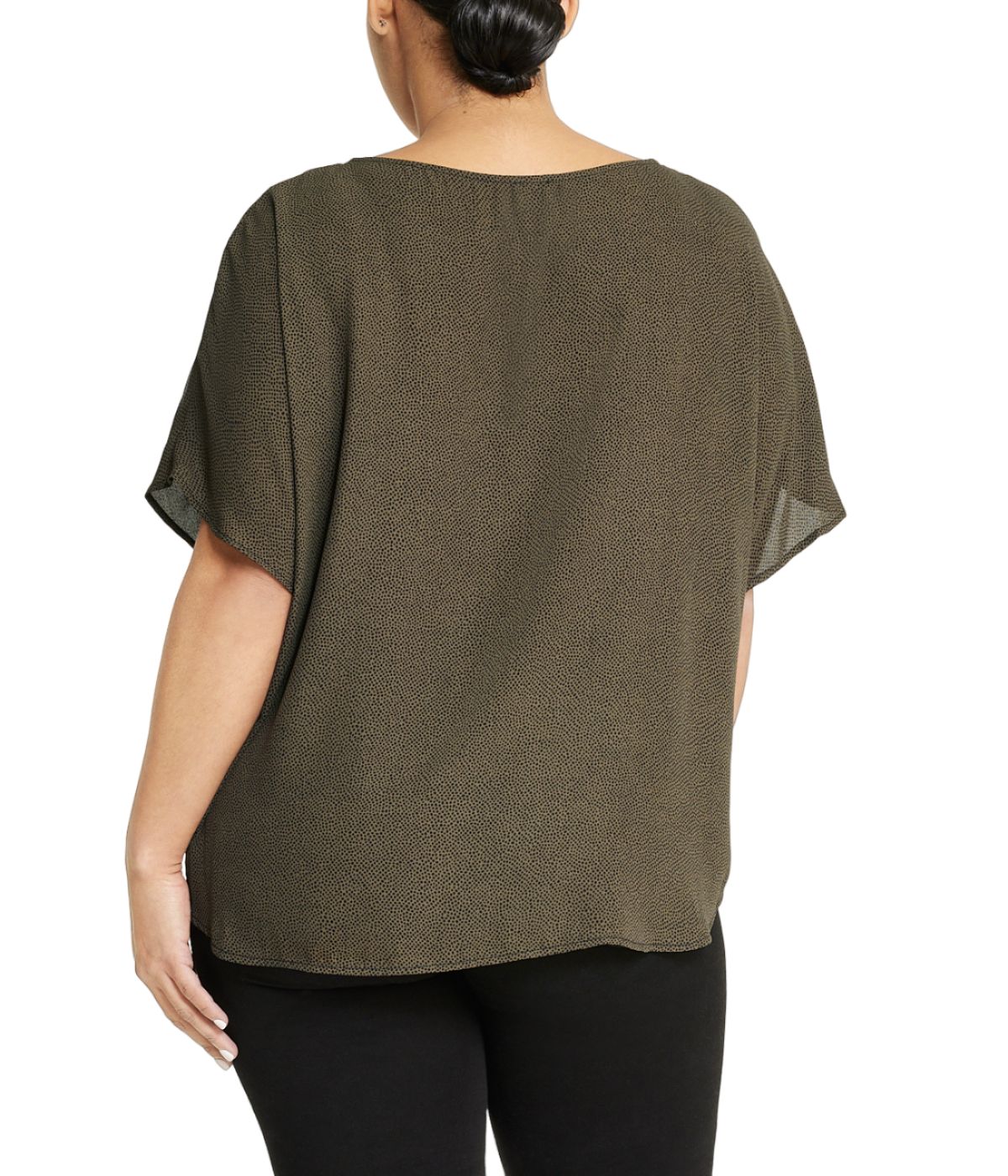  Anne Klein Plus Size Short Sleeve Blouse with Bateau Neckline - Kelp/Anne Black - Bonton