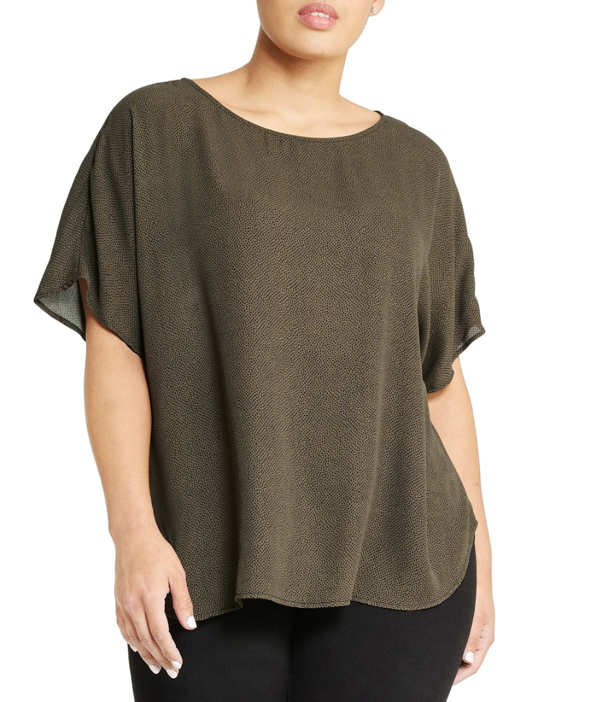  Anne Klein Plus Size Short Sleeve Blouse with Bateau Neckline - Kelp/Anne Black - Bonton