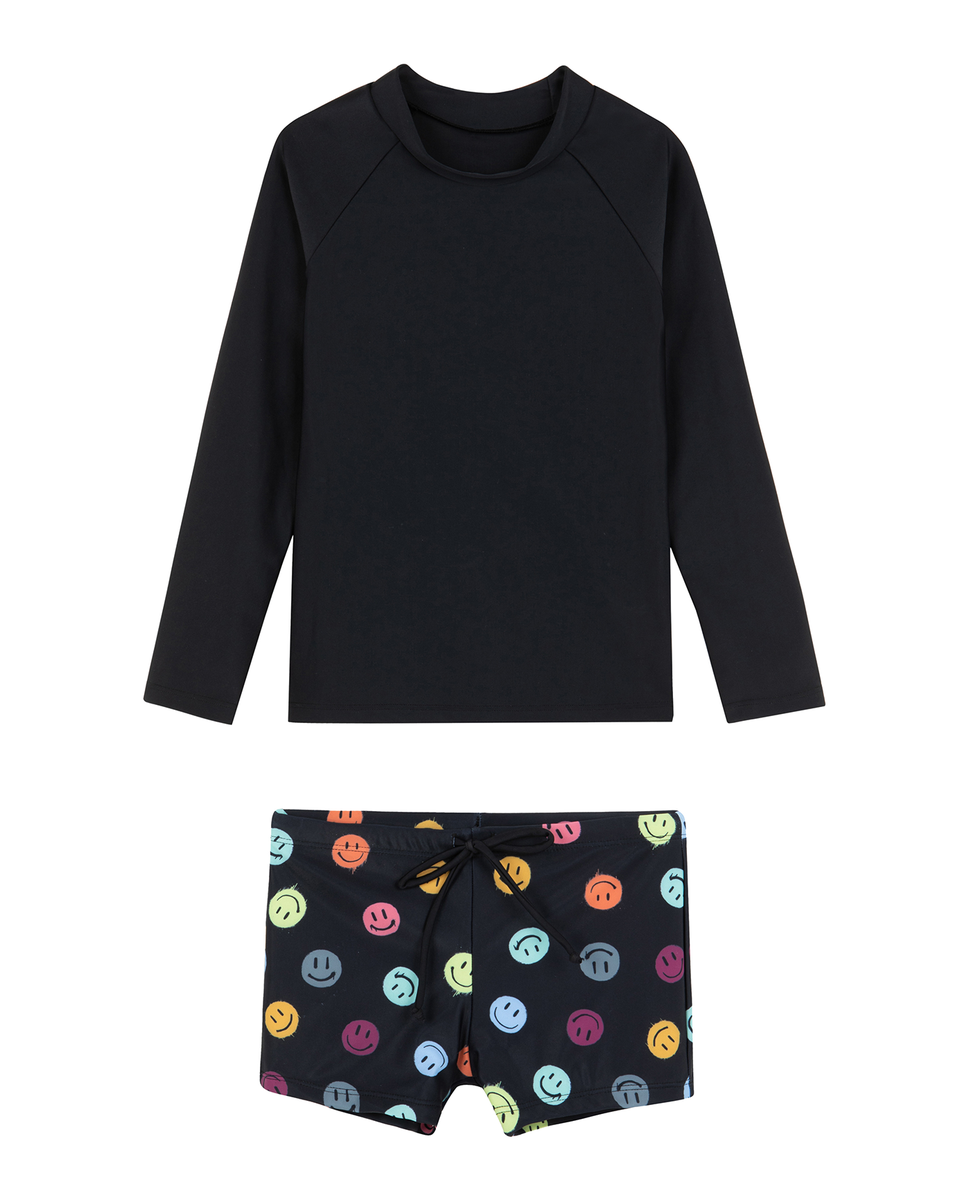 Gottex Kids Little Gents Long Sleeve Swim Short Set - Gents-Black - Bonton